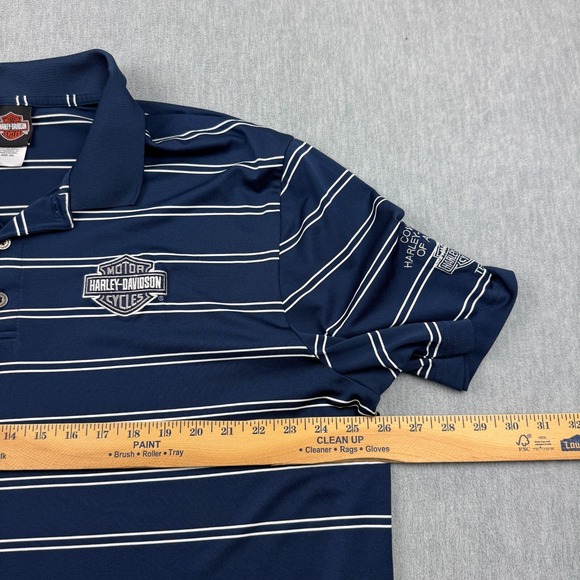 Harley Davidson Polo Shirt Men 2XL Blue Striped Short Sleeve Cowboy Austin Texas - Picture 7 of 9